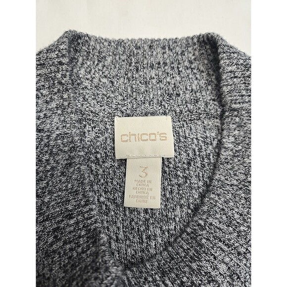 Chico's Top Womens Size 3 XL Gray Black Ribbed Mock Neck Short Sleeve Stretch - Picture 3 of 7